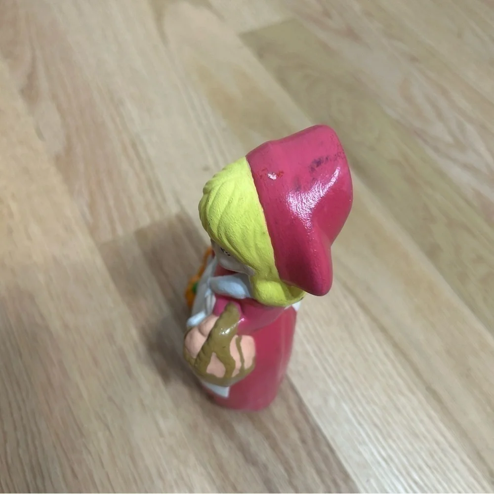 Vintage Pilgrim Ceramic Doll Figure Pink Fall Thanksgiving Pumpkin